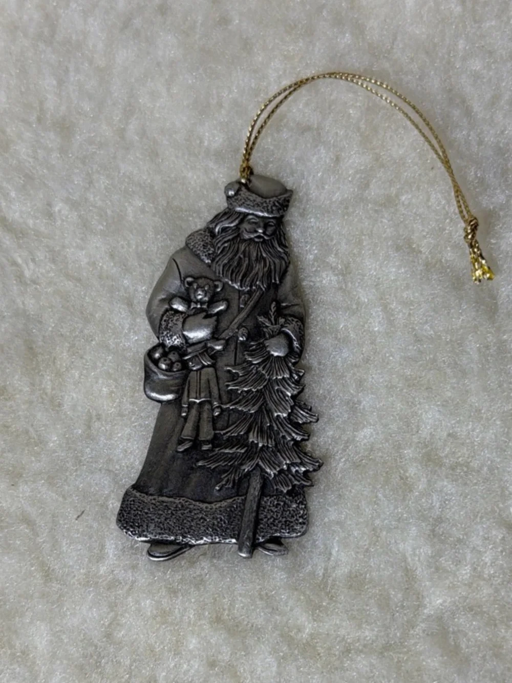 Vintage Avon Pewter Santa Ornament with Gold Cord 1993